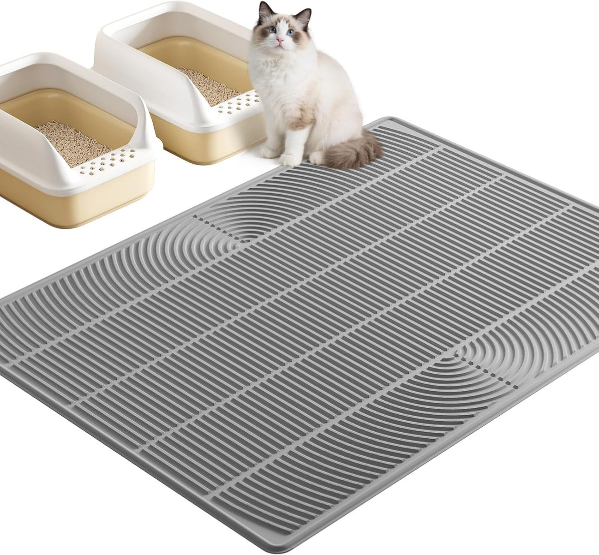 XXL Cat Litter Mat, Large Silicone Waterproof Mat - 1 Count (Pack of 1) / Gray
