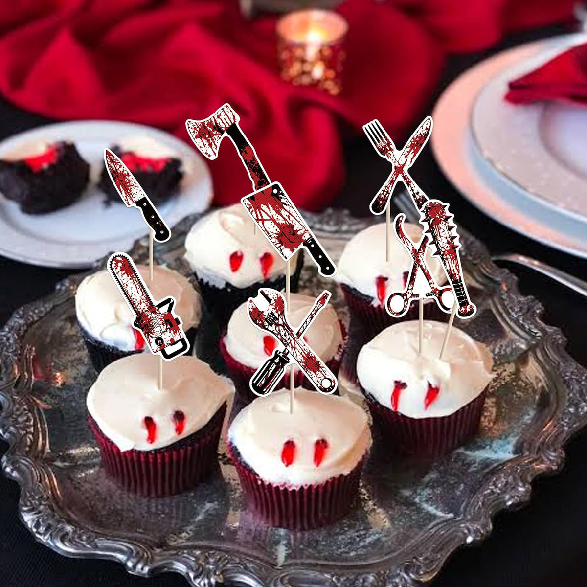 Zhuoweism Halloween horror Happy Birthday glitter cake topper on bamboo stick - view 28