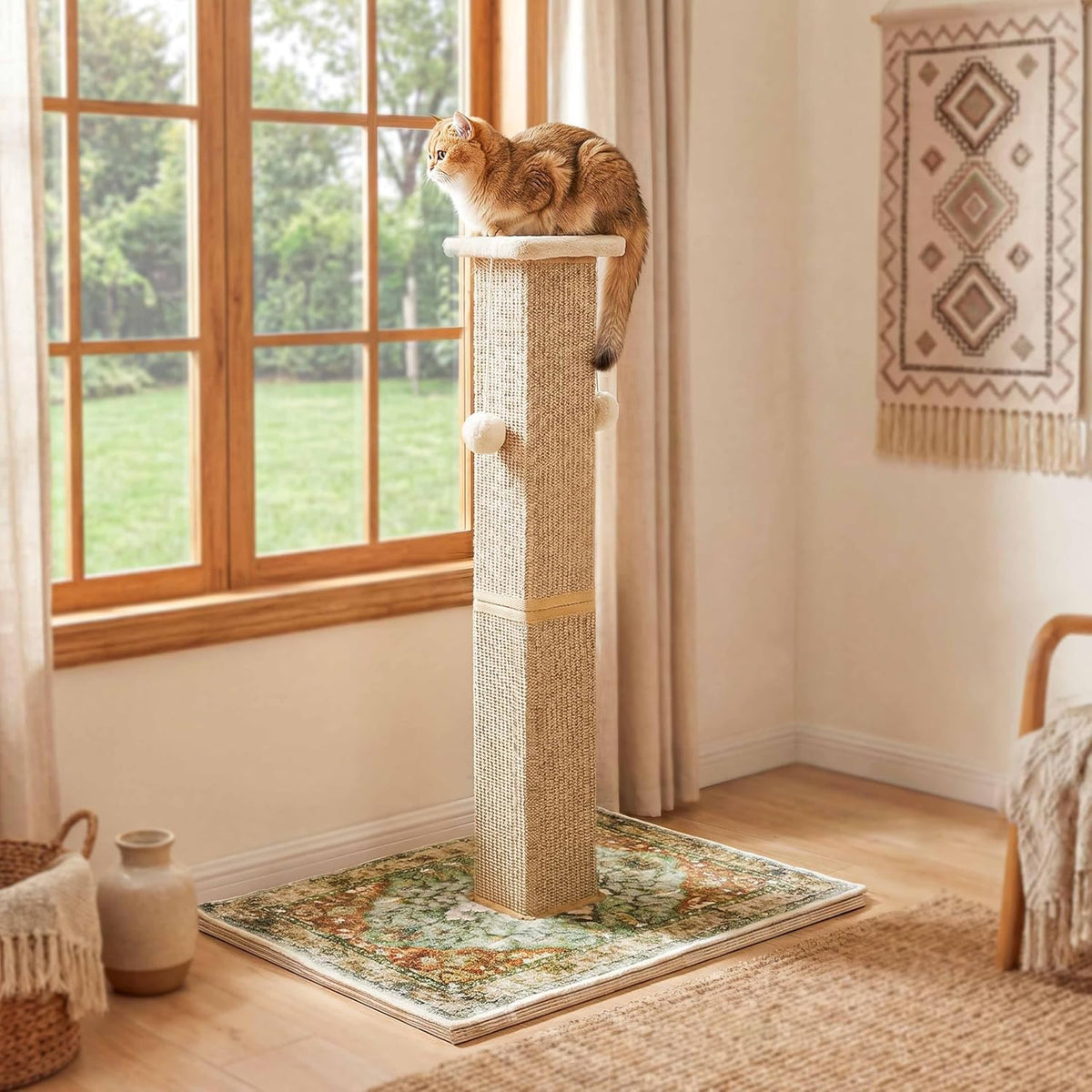 Tall Cat Scratching Post for Indoor Cats Adults with Carpet - Brown / Medium - image 3