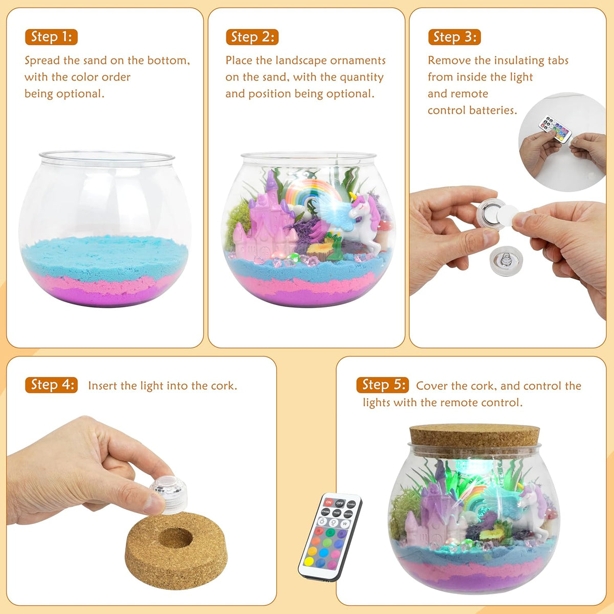 CXXDE light-up unicorn terrarium kit with LED night light, figurines and moss - view 3