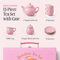 Giggle & Honey white floral tea party set for girls with porcelain teapot, cups and carrying case - view 16