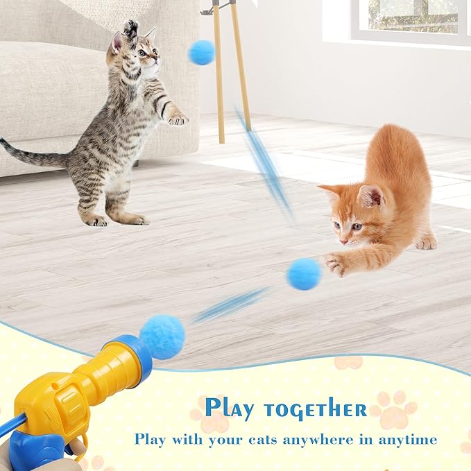Mewlmart Interactive Cat Toys - Indoor Cat Enrichment with Launchers, Pom Pom & Puff Balls (100 Balls)