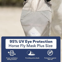 Plus-Size Horse Mask Without Ears | 95% UV Eye Protection | Built-in Visor | Breathable, Lightweight Mask | Adjustable Fit for Comfort Horse (Large Size)