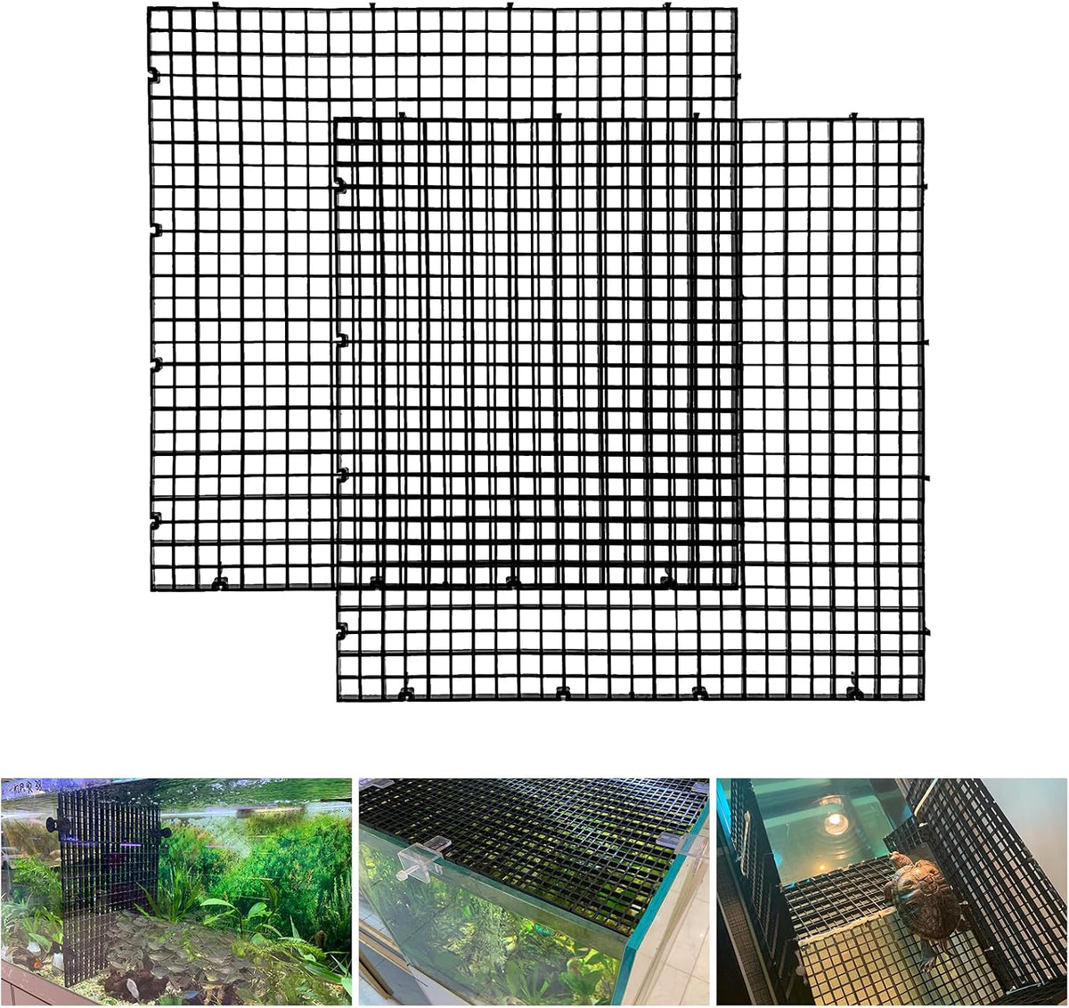 Adjustable Platic Grip Panel Aquarium Fish Tank Divider Filter Bottom - 2pcs 11.8X11.8Inch with 0.35Inch hole / Black