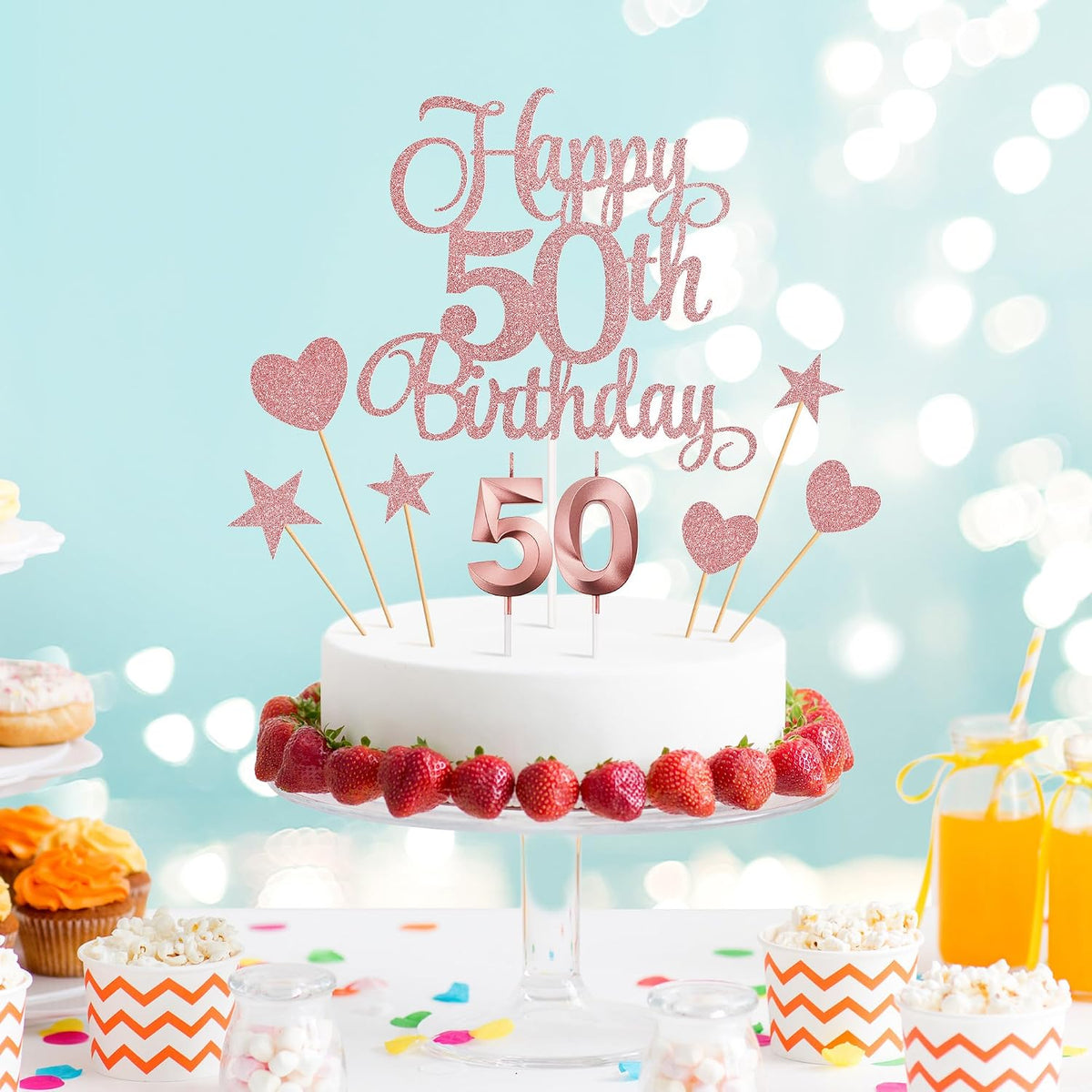 50th Birthday Cake Decorations - Rose Gold - image 3