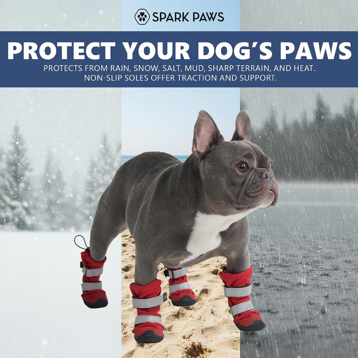 Spark Paws Dog Winter Boots, Waterproof Snow Booties - Red / Size 8: 3"x3.6"(W*L) (Pack of 4) - image 3