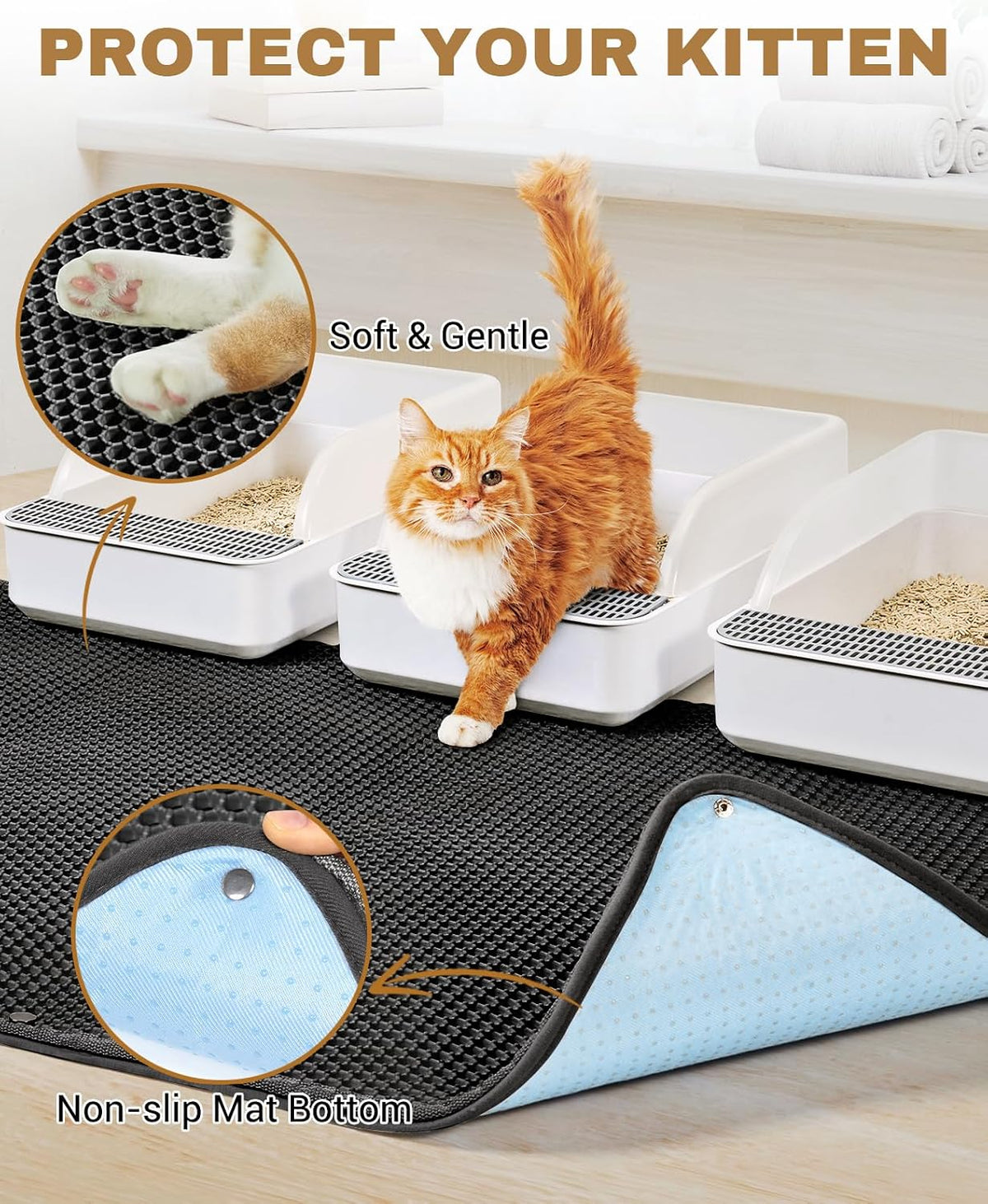 Fostanfly Cat Litter Mat, Machine Washable - Black - image 4
