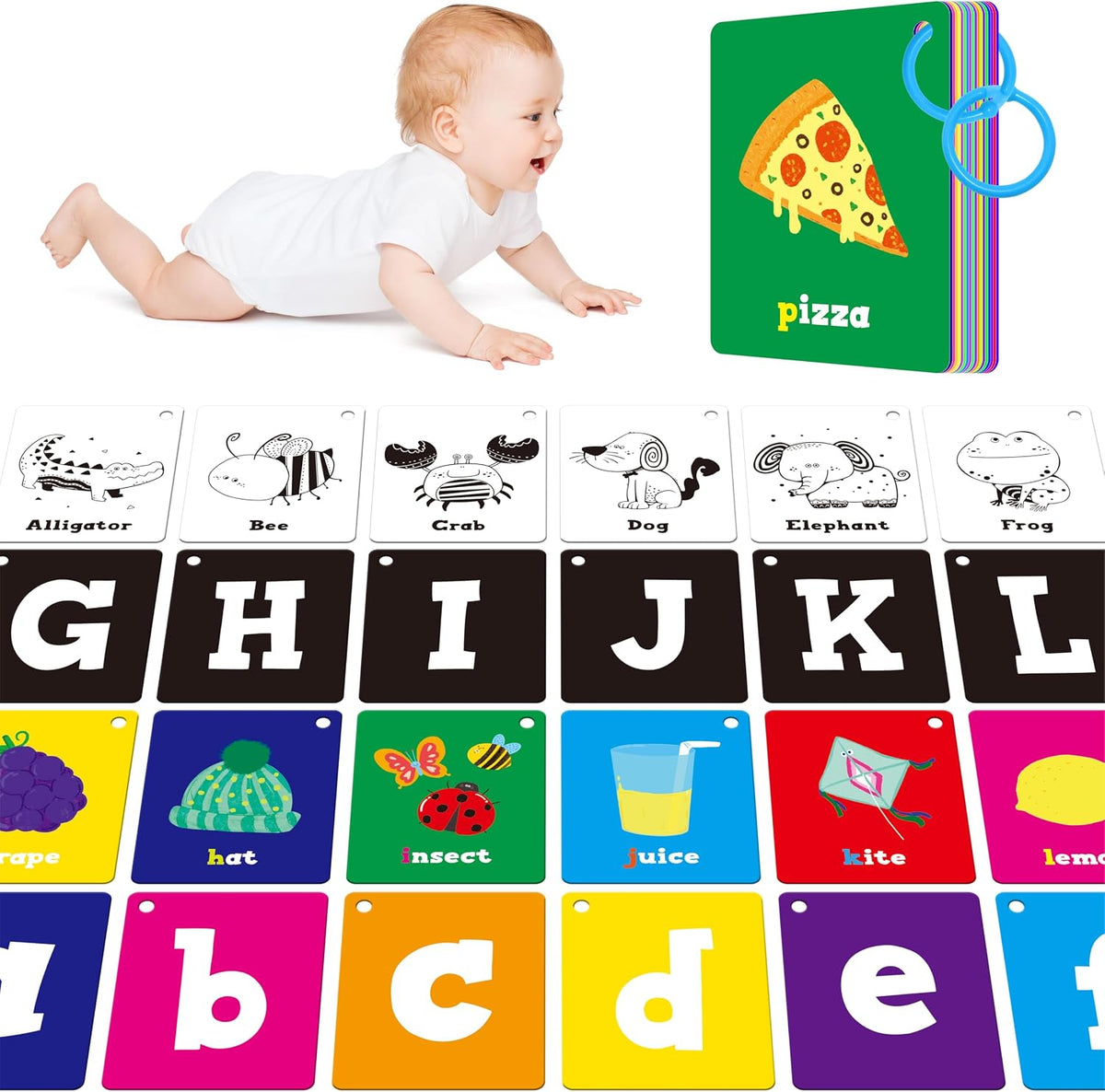 SpriteGru Spanish flashcards for toddlers with colorful cartoon images on rings - view 6