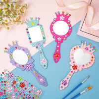 XJWWHZ wooden princess mirror craft kit, 12 DIY mirrors with gem stickers and brushes - view 7