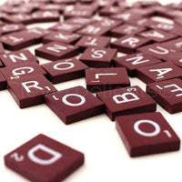 CleverDelights 100 Wood Letter Tiles, Maroon Color, Complete Set