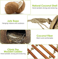 Natural Coconut Hide with Ladder Perches Hanging Bird House Toy - 1pc Coconut Hide with Ladder &Rope - image 2