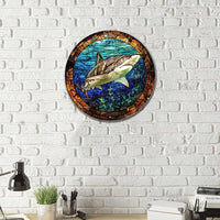 Lygond Metal Sign Tin Sign Circular Stained Glass Shark Funny Outdoor Decor for Garage 8×8 Inches