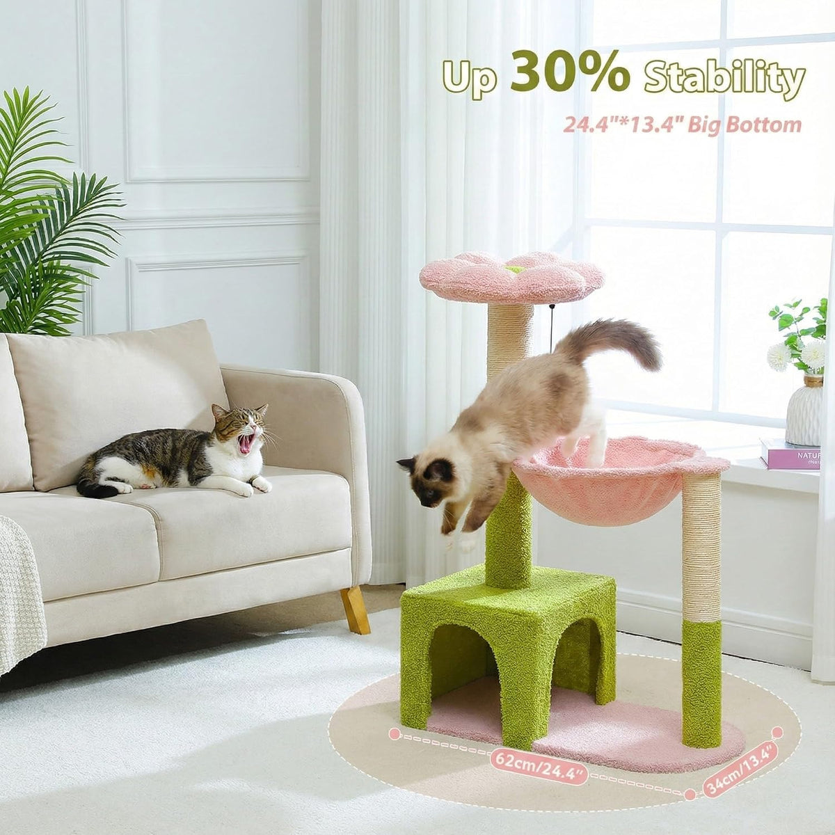 Flower Cat Tree with Large Metal Frame Hammock - 35" Upgraded Flower Cat Tree / Pink - image 3