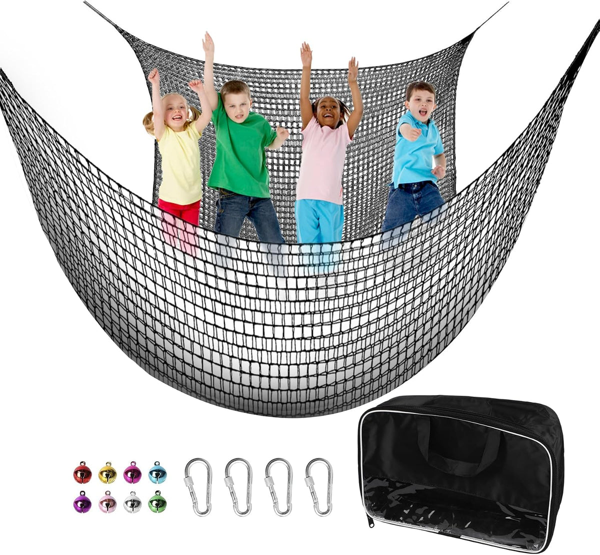 Climbing Cargo Net 6.5' x 9.8' for Outdoor Treehouse – Fun for Kids & Family - 9.8‘ x 9.8‘ / Black