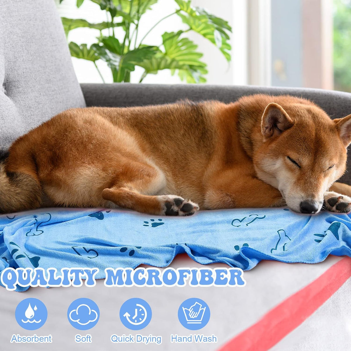 Peryiter 8 Pcs Dog Towels Pet Bath Drying Towels 55 x 28 Inches Large - Blue - image 4
