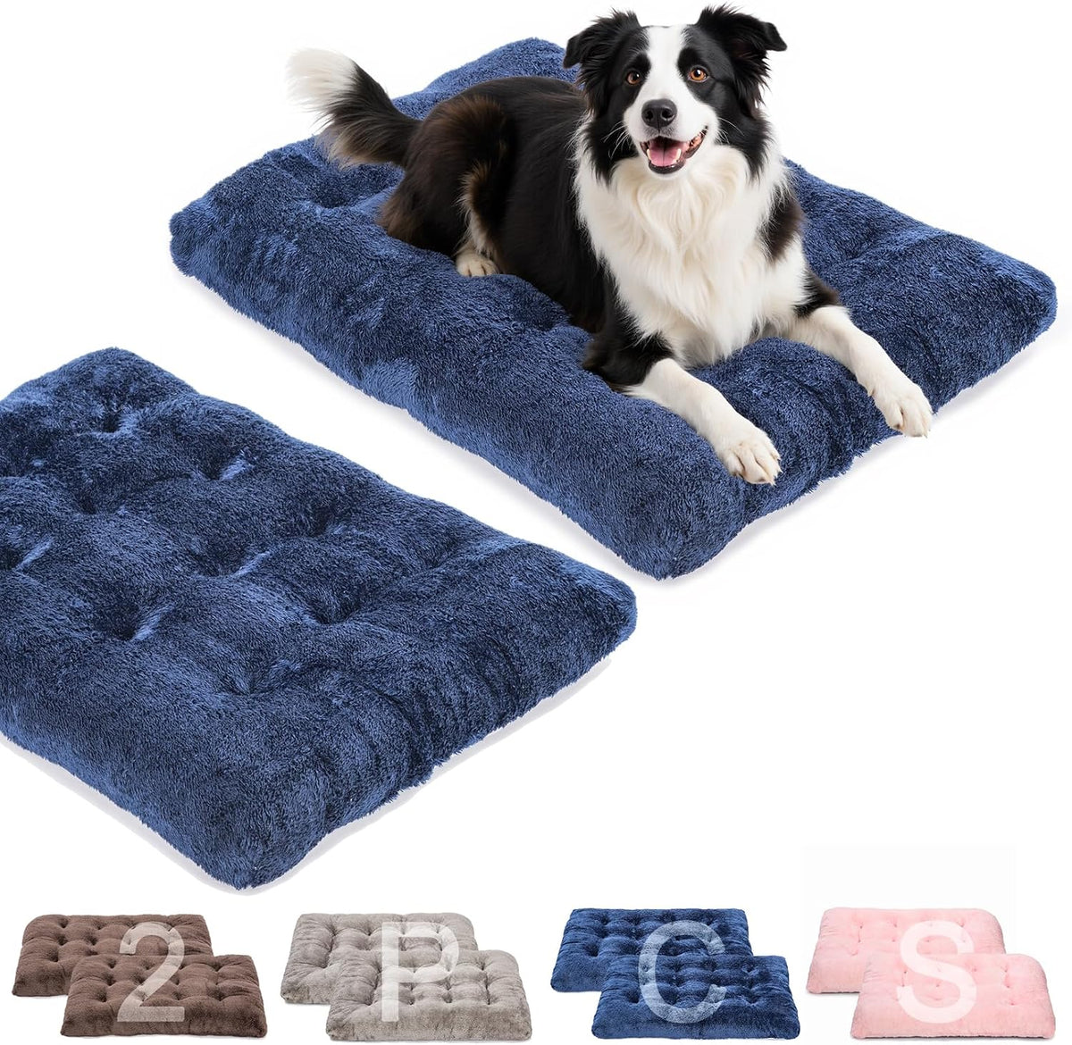 POMIU 2-Pack Dog Bed, Washable Deluxe Plush Crate Beds with Anti-Slip – Essentials for Dogs - 2 PACK x Navy / 35.0"L x 23.0"W x 3.0"Th