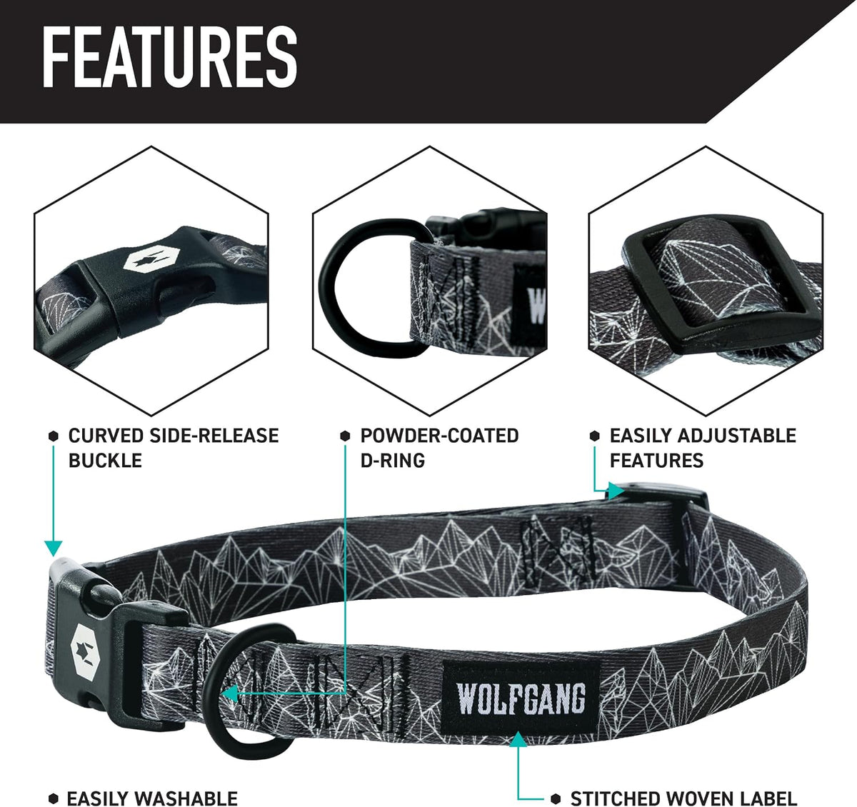 Wolfgang Heavy Duty, Adjustable Dog Collar with Quick Release Nylon Buckle for Walking & Training - Small (5/8 Inch x 8-12 Inch) / WolfMountain Print - image 3