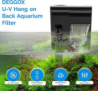 U-V Aquarium Filter for 10-20 Gallon Tank,Hang On Back Aquarium Filter Green Water Cleaning Machine,HOB Filter Ultra-Quiet Powerful Pump 118GPH for Fish Turtle Tank with Surface Skimmer