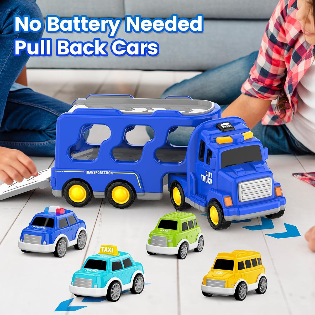 FunMission Toddlers Fire Truck for Kids 3-9 Year Old，5 in 1 Friction - 5 TRANSPORT CARS - image 4