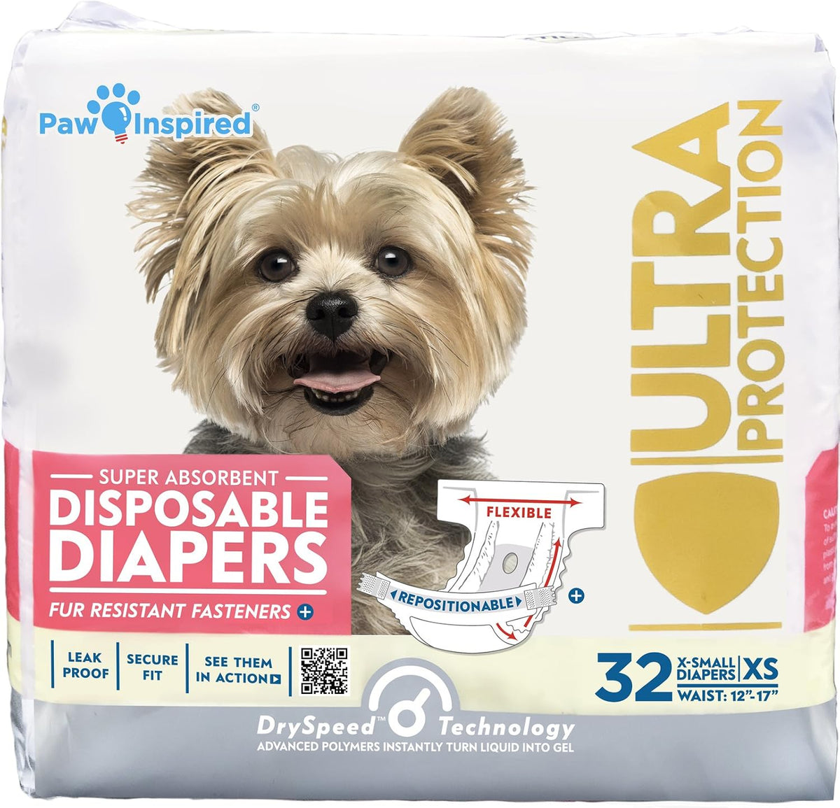 Paw Inspired 32ct Disposable Dog Diapers - X-Small (32 Count)