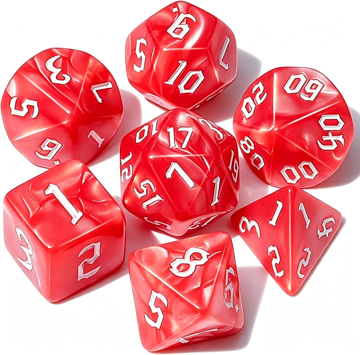 QMAY DND Dice Set - 7Pcs Blue Mix White Polyhedral Dice with Black Dice Bag – Fun for Kids & Family - Pink and White