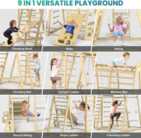 BlueWood Upgraded Indoor Jungle Gym 9-in-1 Playground Kids Climbing - Natural Wood Color / 9-in-1 - image 3