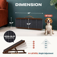 Adjustable Dog Ramp for Bed, Wooden Dog Ramp for Couch - Brown / 34" Long x 12.6" Walking Space - image 2