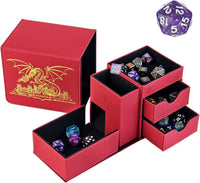 Stepane dice tray and dice tower storage box in black and red PU leather with drawers