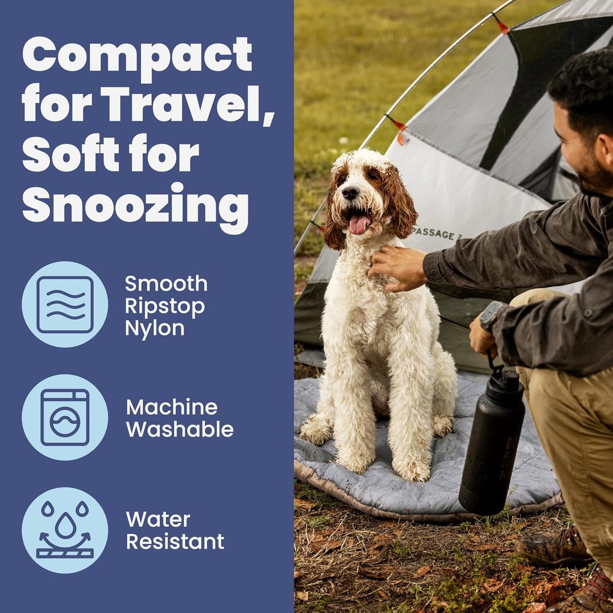 Travel Dog Bed, Foldable & Packable with Carry Bag, Black - Foggy Trail / Medium - image 4