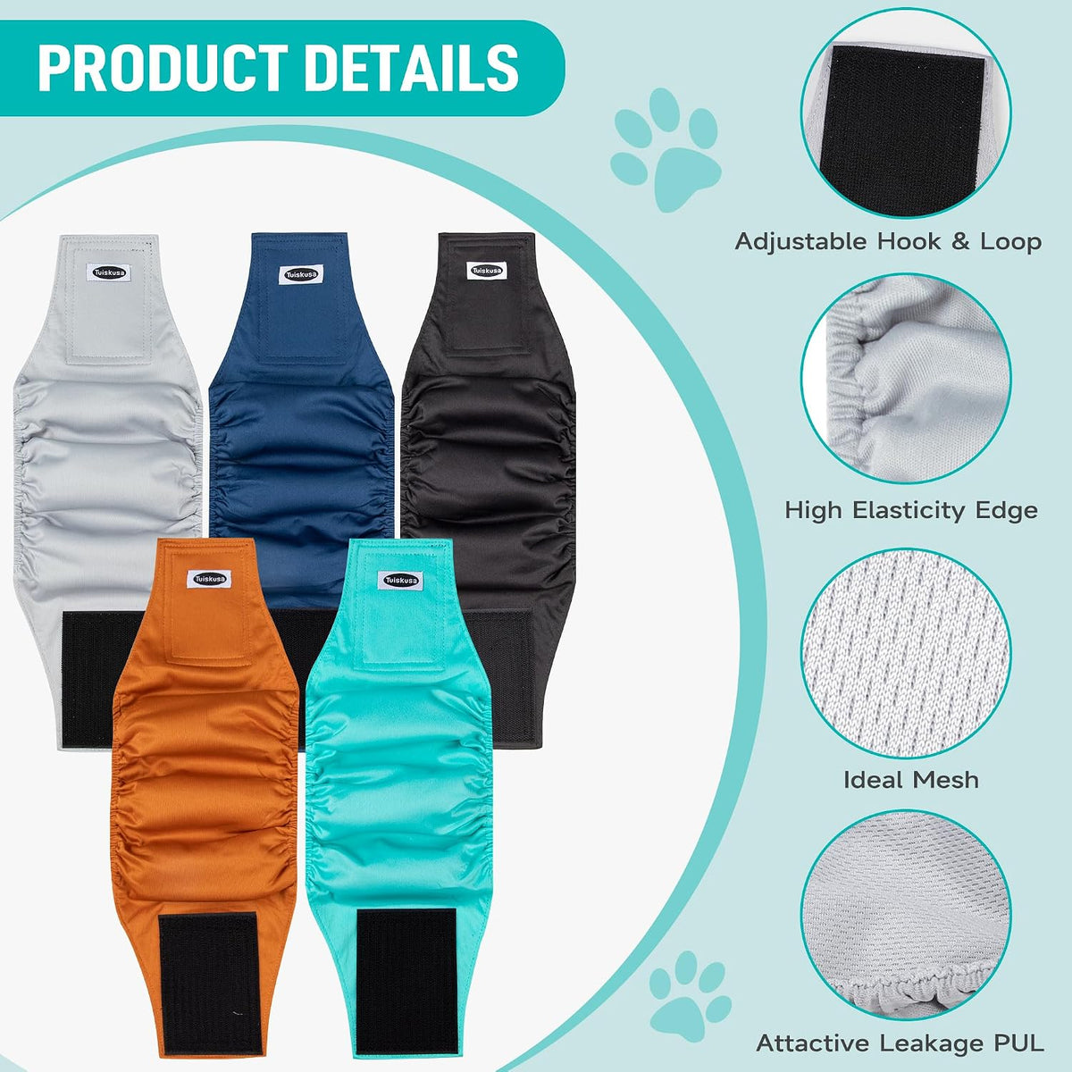 Tuiskusa Male Dog Diapers - Solid Color / Medium - image 4