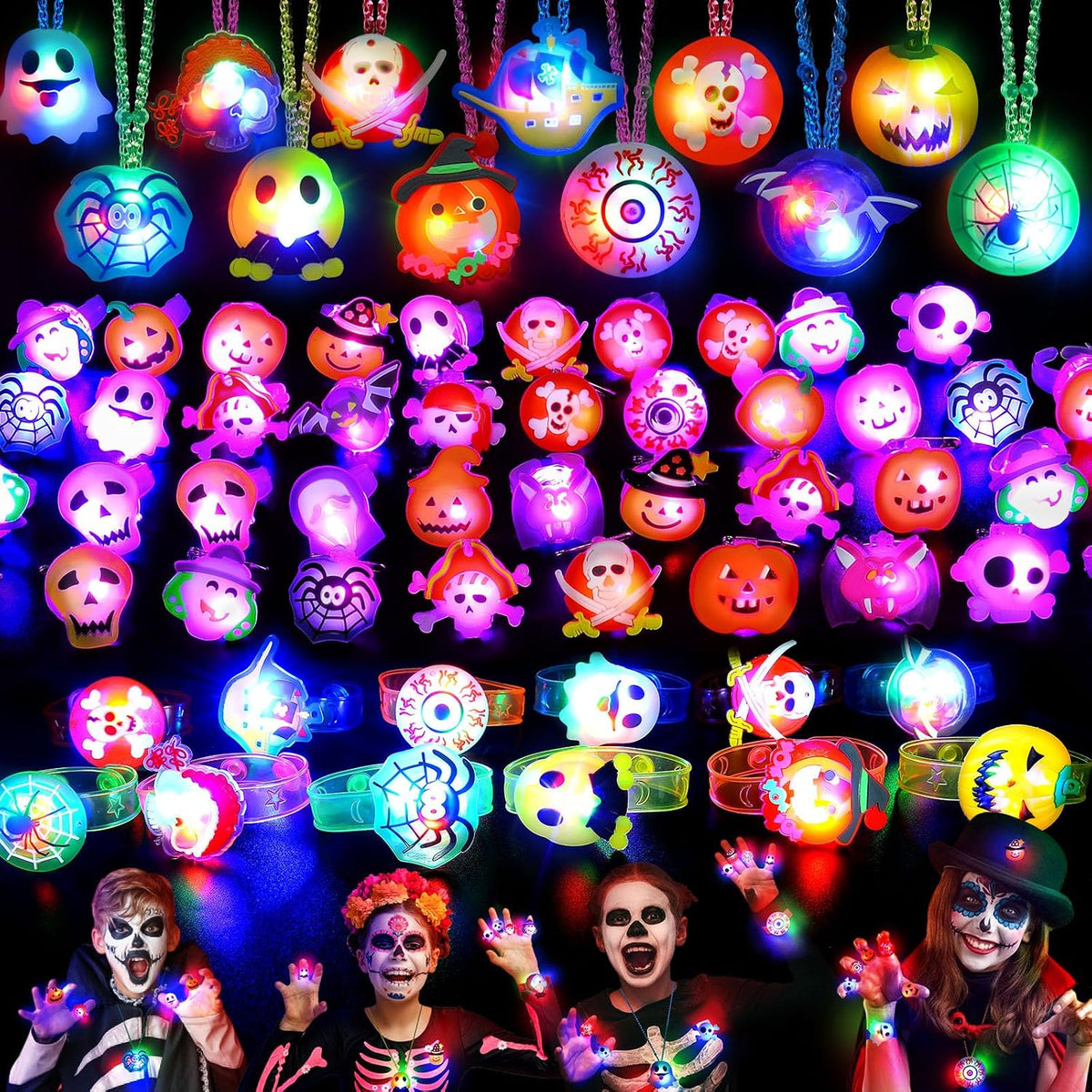 Tiaxidex 118-piece Halloween light up party favors with rings and necklaces