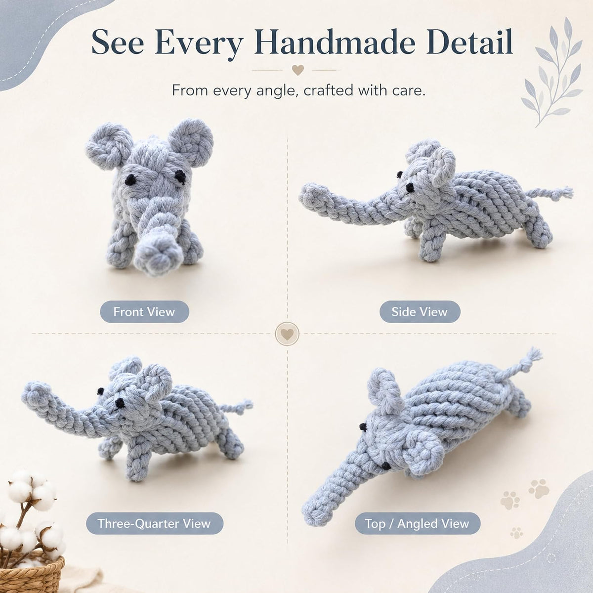Dog Rope Toys, Puppy Teething Chew Toys for Small and Medium Dogs, 2 Pack – Essentials for Dogs - Grey Elephant - image 4