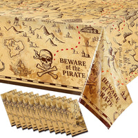 Irenare pirate tablecloth printed with a treasure map, skeleton, boat, mountain and treasure chest