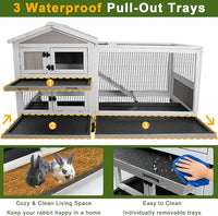 Rabbit Hutch Outdoor Indoor Bunny Hutch with Run 2-Story Large Rabbit Cage on 6 Wheels, 3 Leak Proof Trays, Ramp, Waterproof Roof for Small to Medium Animals, Expandable Design
