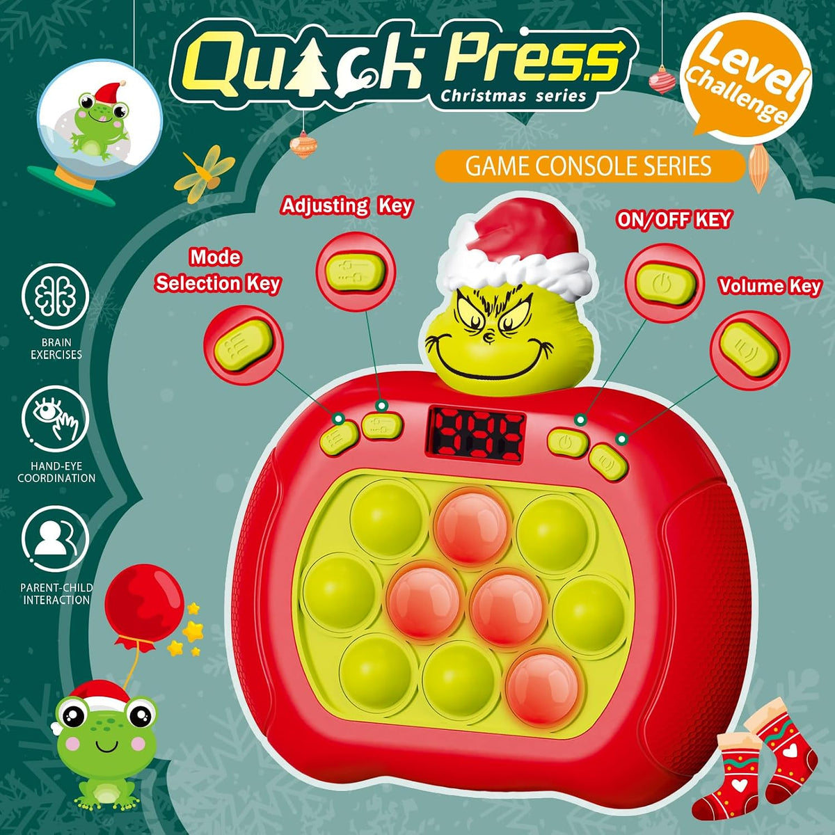 Pop Game, Light Up Fidget Toy for Kids & Adults - Christmas Green Monster - image 2