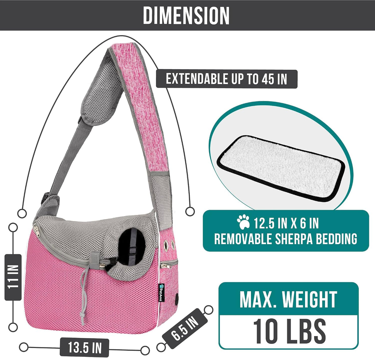 PetAmi Dog Sling Carrier for Small Dog - Pink - image 2