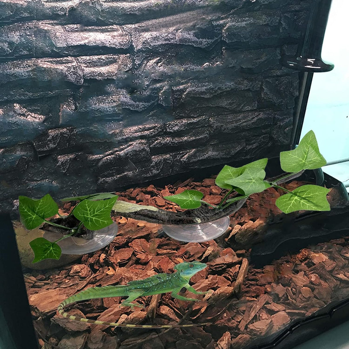 PINVNBY Reptile Corner Branch Resin Climb Tree Branch Decor - S 1PCS green Maple leaf - image 4
