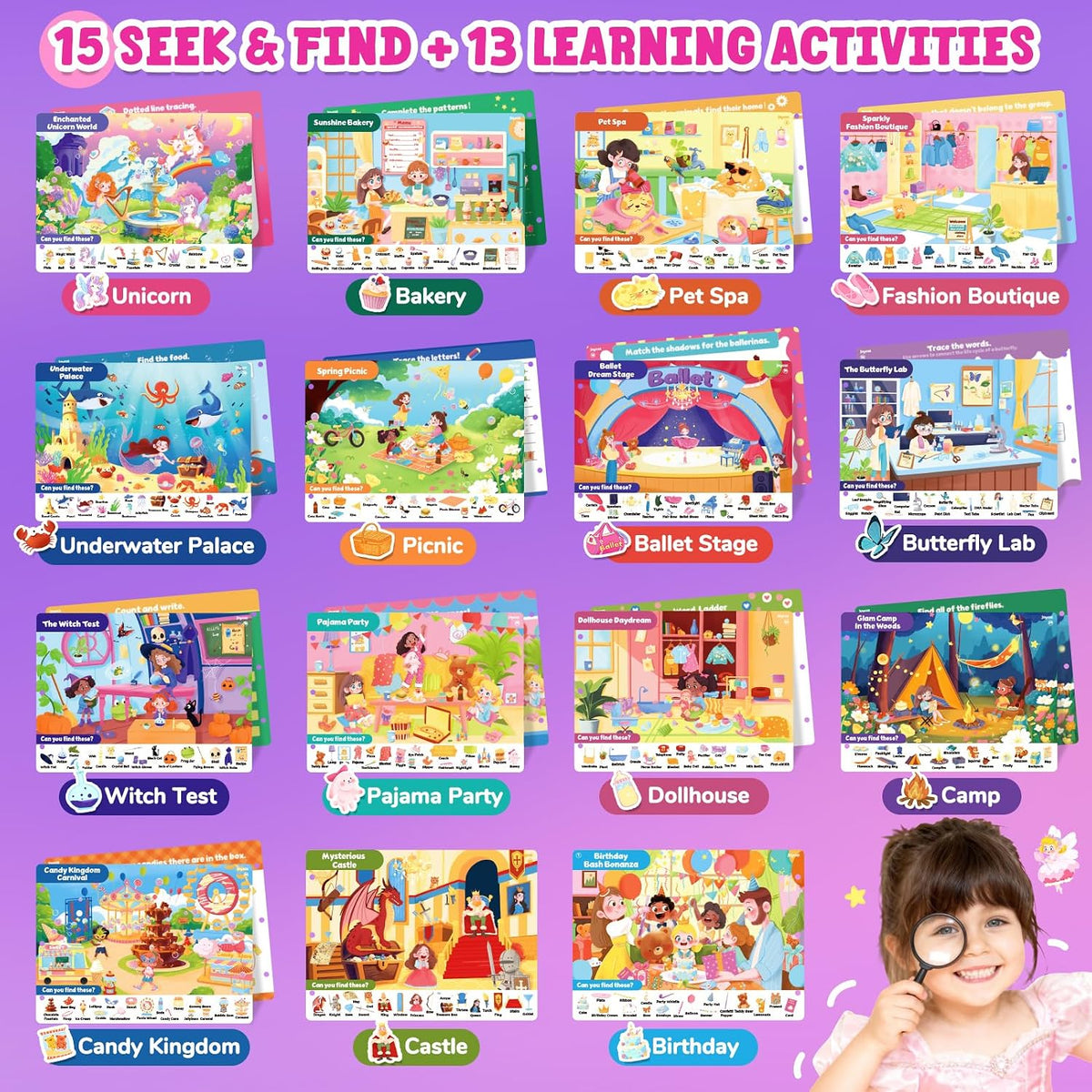 JoyCat seek and find activity book with dry erase markers, cloth and storage bag - view 12