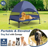 Upgraded Elevated Dog Bed with Canopy, Portable Raised Outdoor Dog Bed with Stable Anti-Slip Feet, Wider Shade Pet Bed Cot, Raised Dog Beds for Large Dogs Camping, Indoor & Outdoor Use