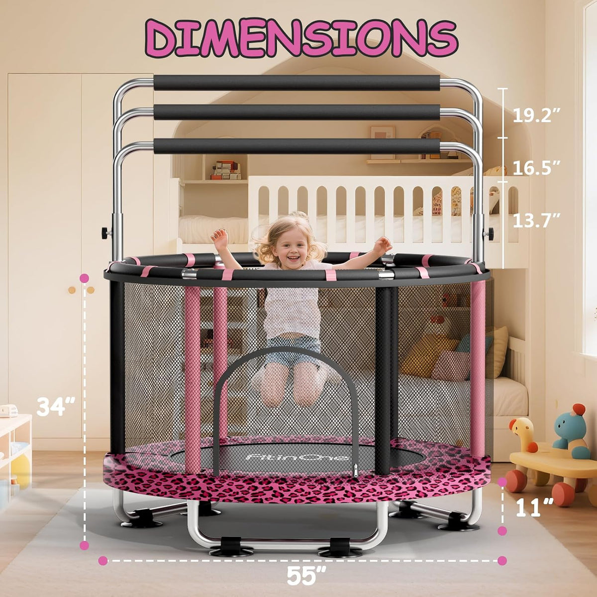 55" Toddler Mini Trampoline for Kids - Leopard - image 4