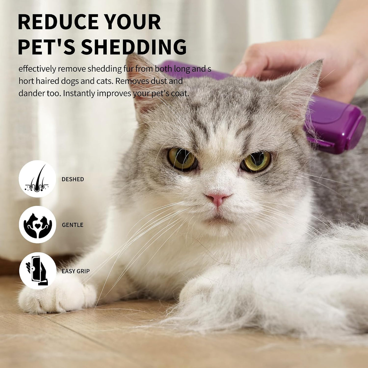 Deshedding Dog Brush for Short Hair - Purple - image 2