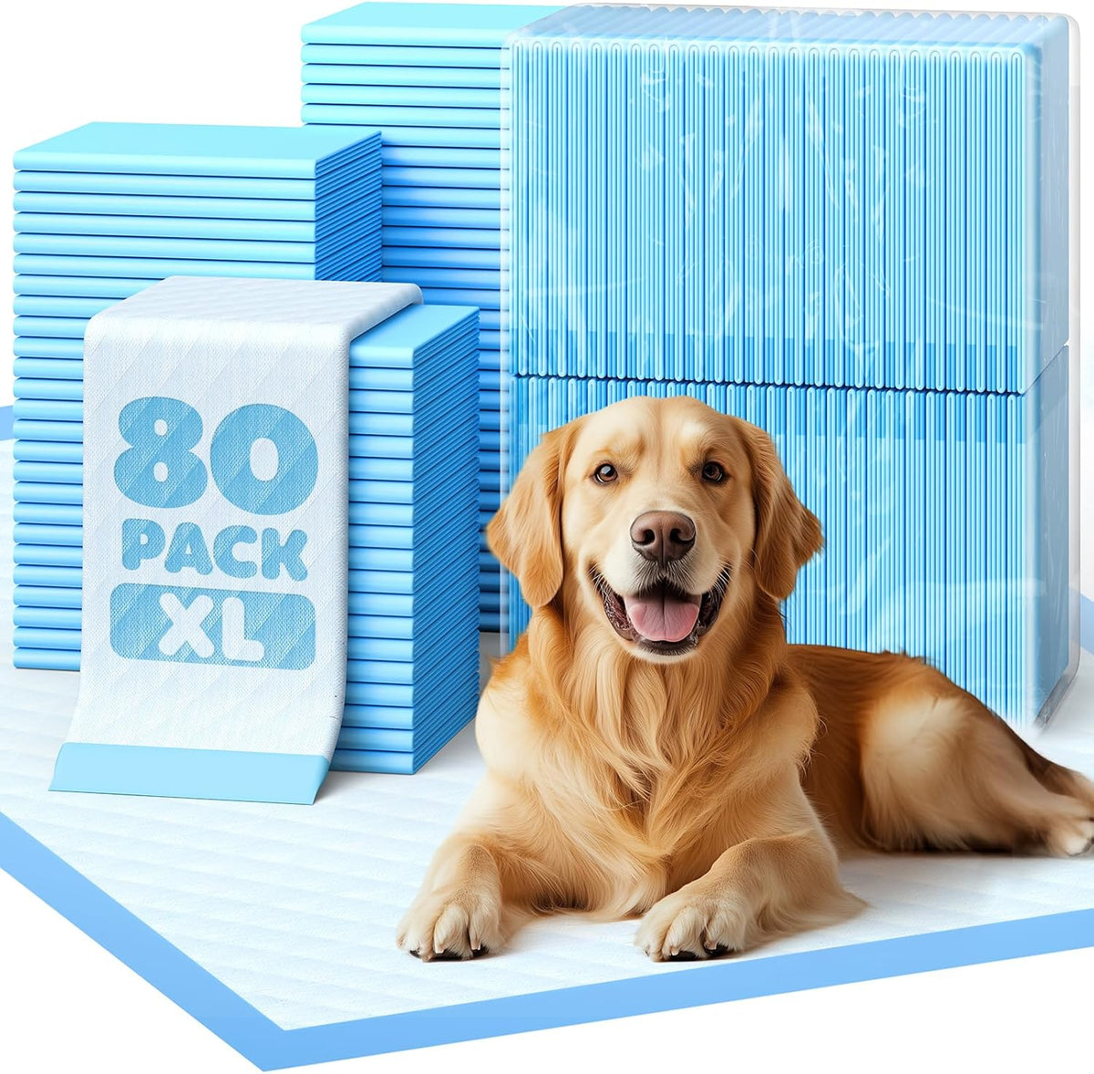 Powools Puppy Pads for Dogs, 6-Layer, Leak-Proof - 34" x 28 " (80 Packs)