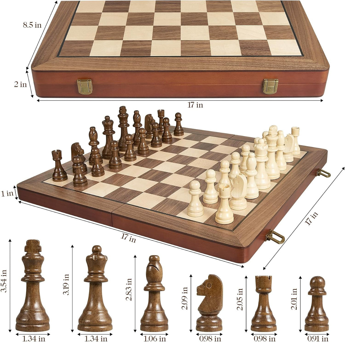 ELONGDI 15 inch folding magnetic wooden chess set with walnut finish - view 7