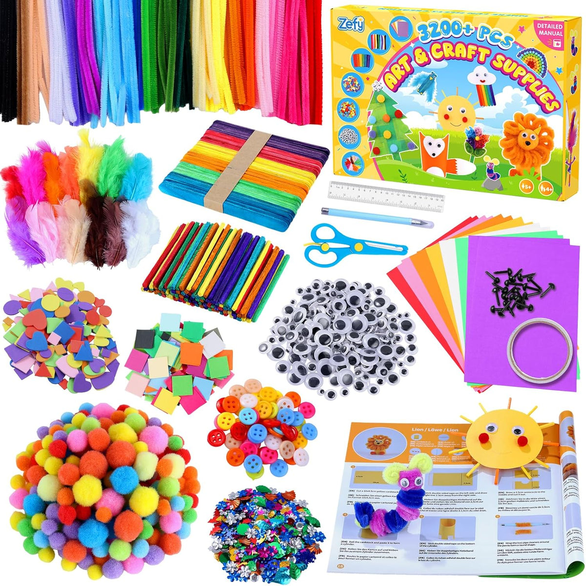 Zefy 3200+ Pcs Arts and Crafts Supplies for Kids - 3288 pcs