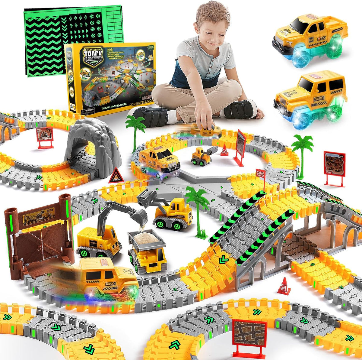 264 PCS Construction Race Tracks for Kids Toys - Construction Race Track