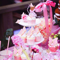 30Pcs 2D Waterproof Swallowtail Butterfly Cake Topper Transparent - Not Edible / Pink Gold-2 - image 3