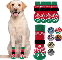 Dog Socks Shoes for Hot Pavement to Prevent Licking Paws - Red&green With Woof / X-Large (4 Pack)