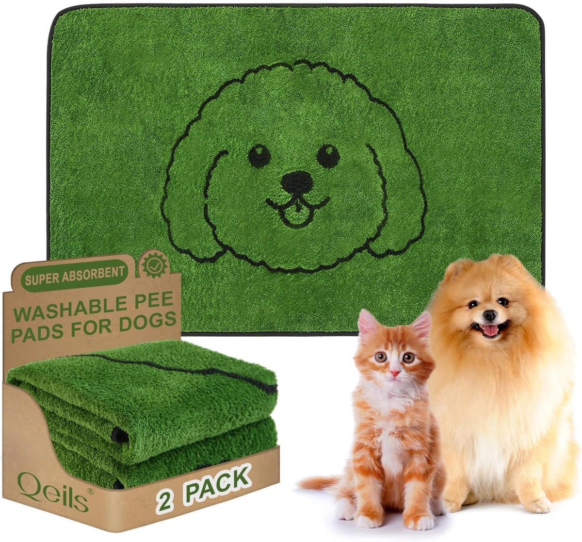 Reusable Puppy Pads, Washable Pee Pads for Dogs 18" x 24" 2 Pack - Polyester / 36"x24"(Pack of 2)