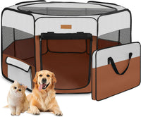 Akinerri Portable Dog Playpen - Large / Brown