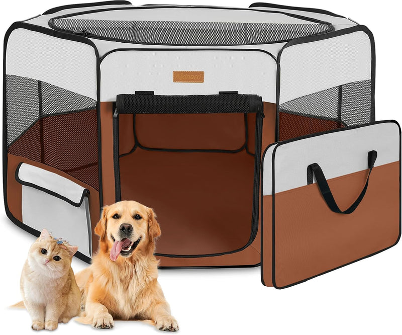 Akinerri Portable Dog Playpen - Large / Brown